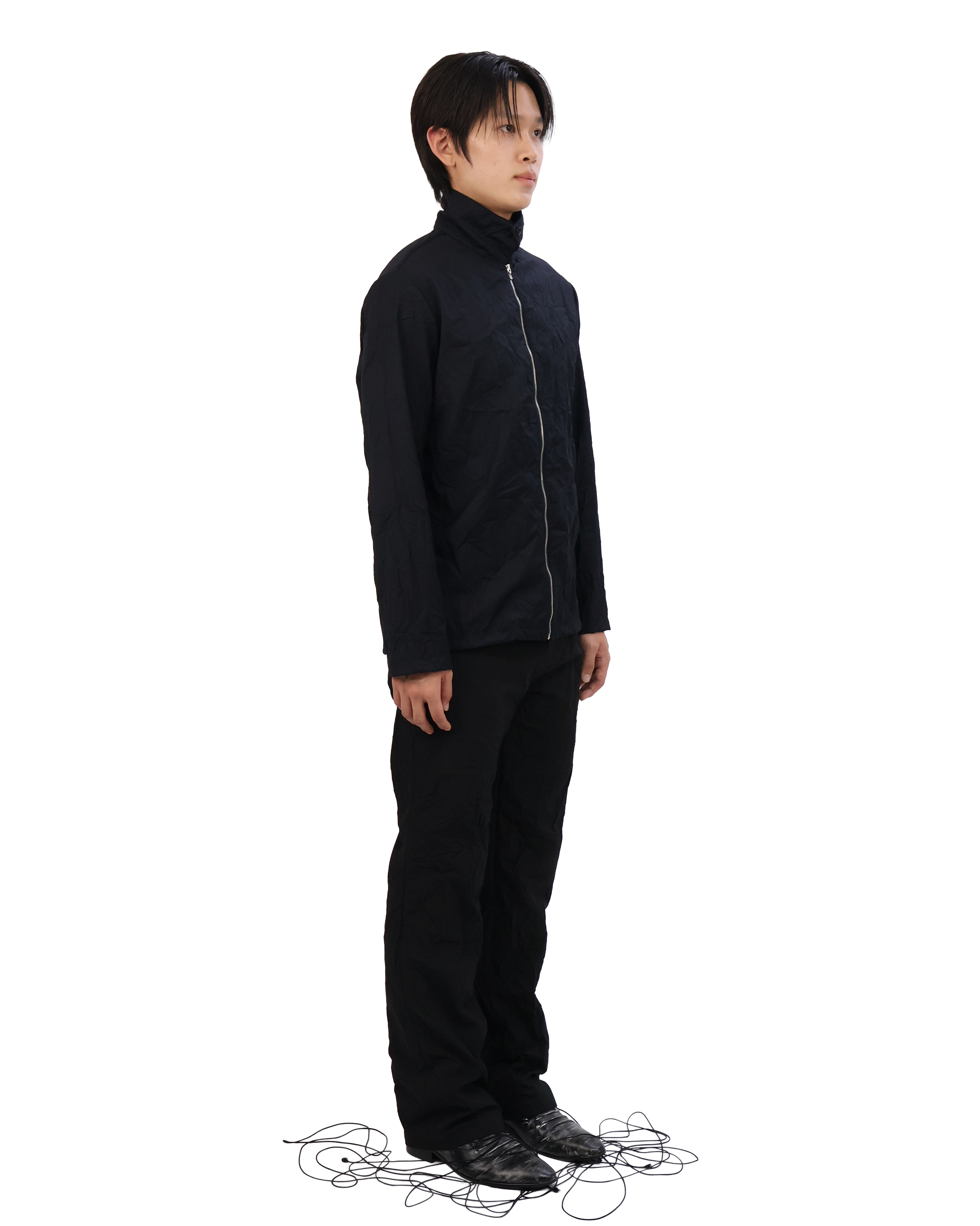 Pleated Collar Shirt - Black