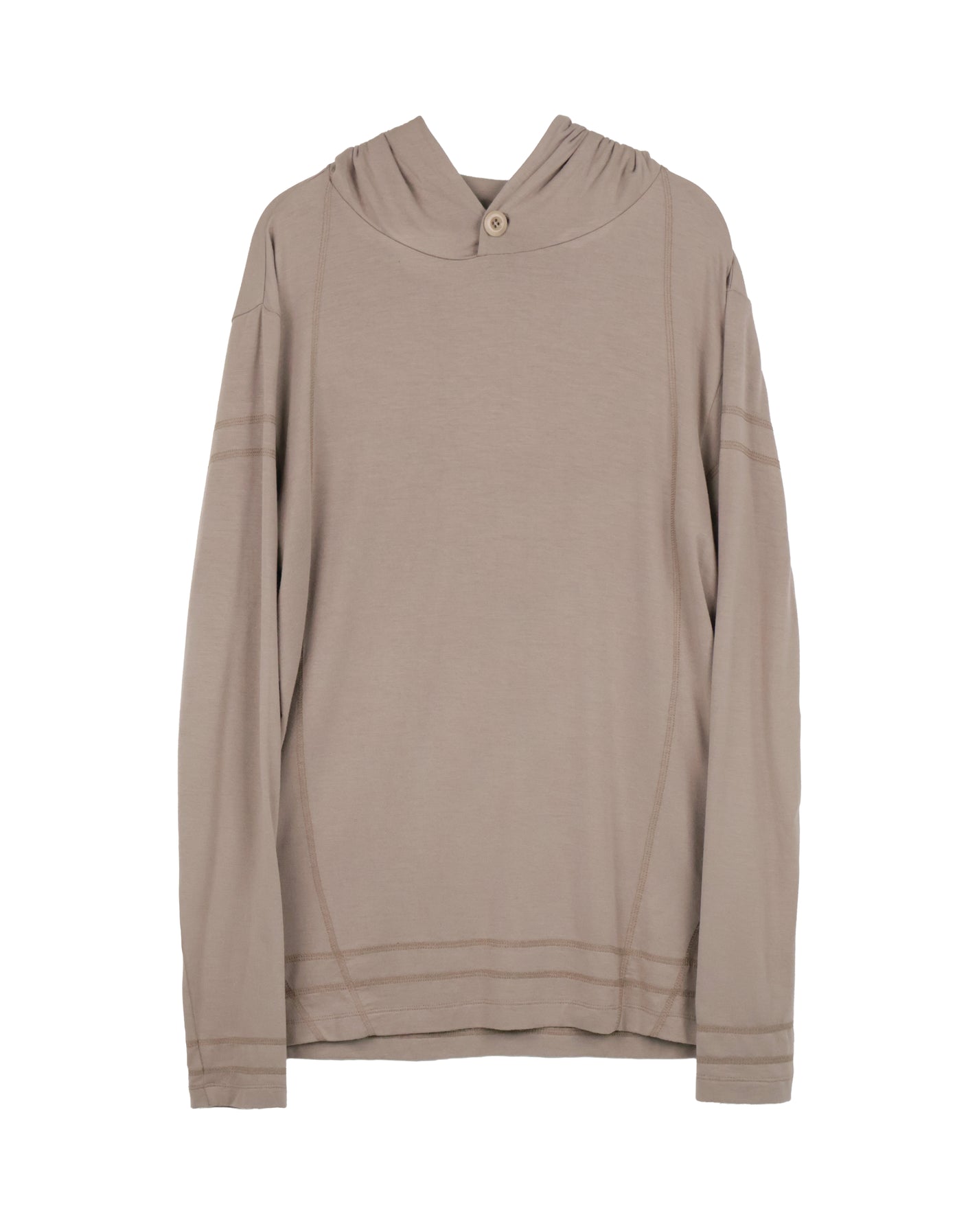 Buttoned Neck Hoodie -  Beige