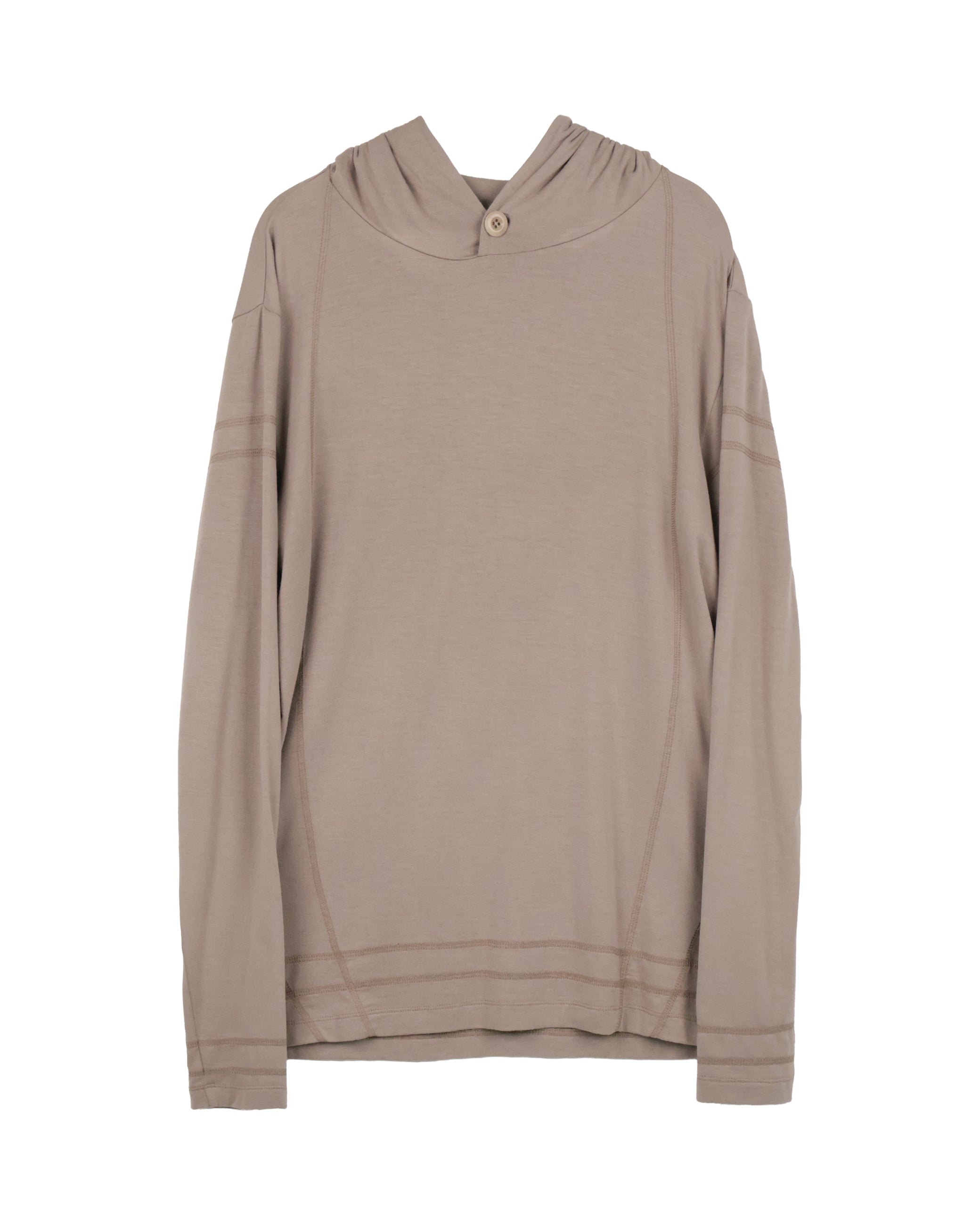 Buttoned Neck Hoodie -  Beige