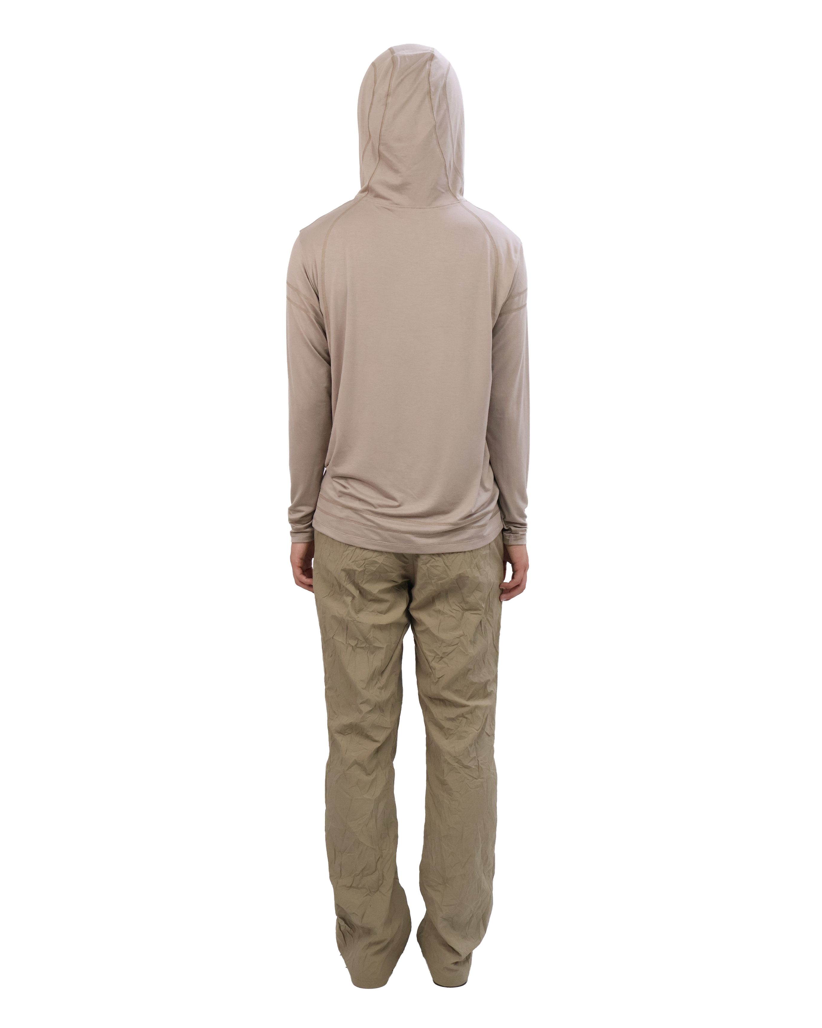Buttoned Neck Hoodie -  Beige