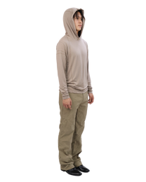 Buttoned Neck Hoodie -  Beige