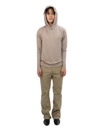 Buttoned Neck Hoodie -  Beige