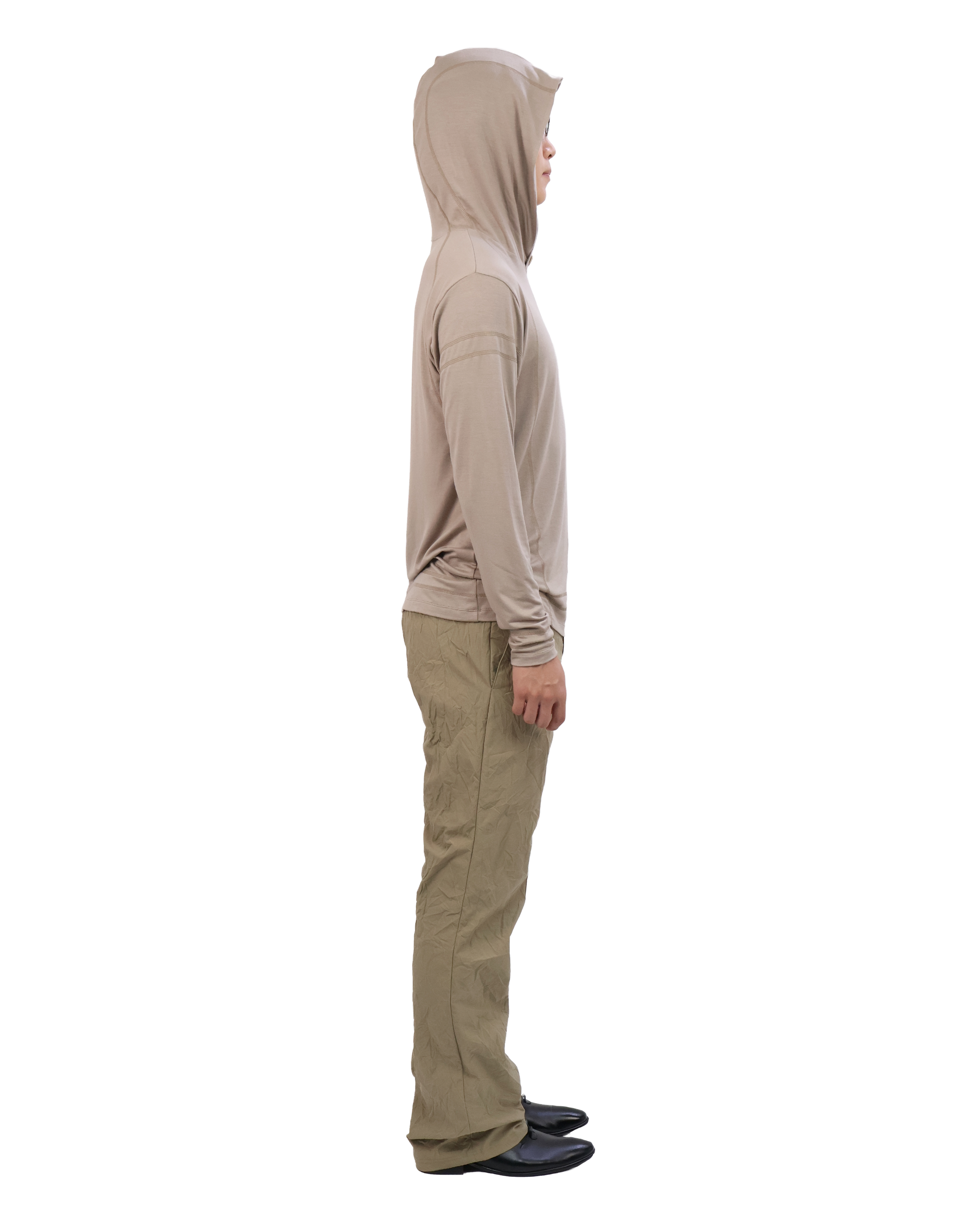 Buttoned Neck Hoodie -  Beige