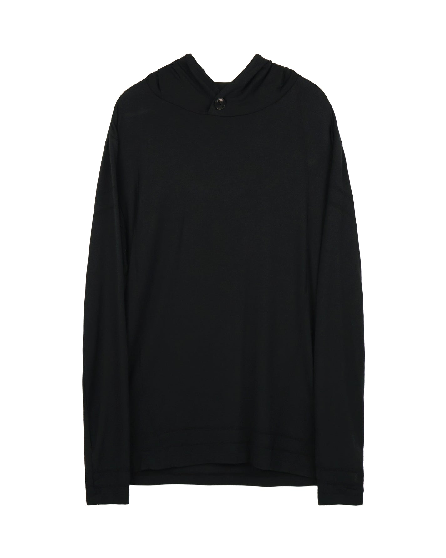 Buttoned Neck Hoodie -  Black
