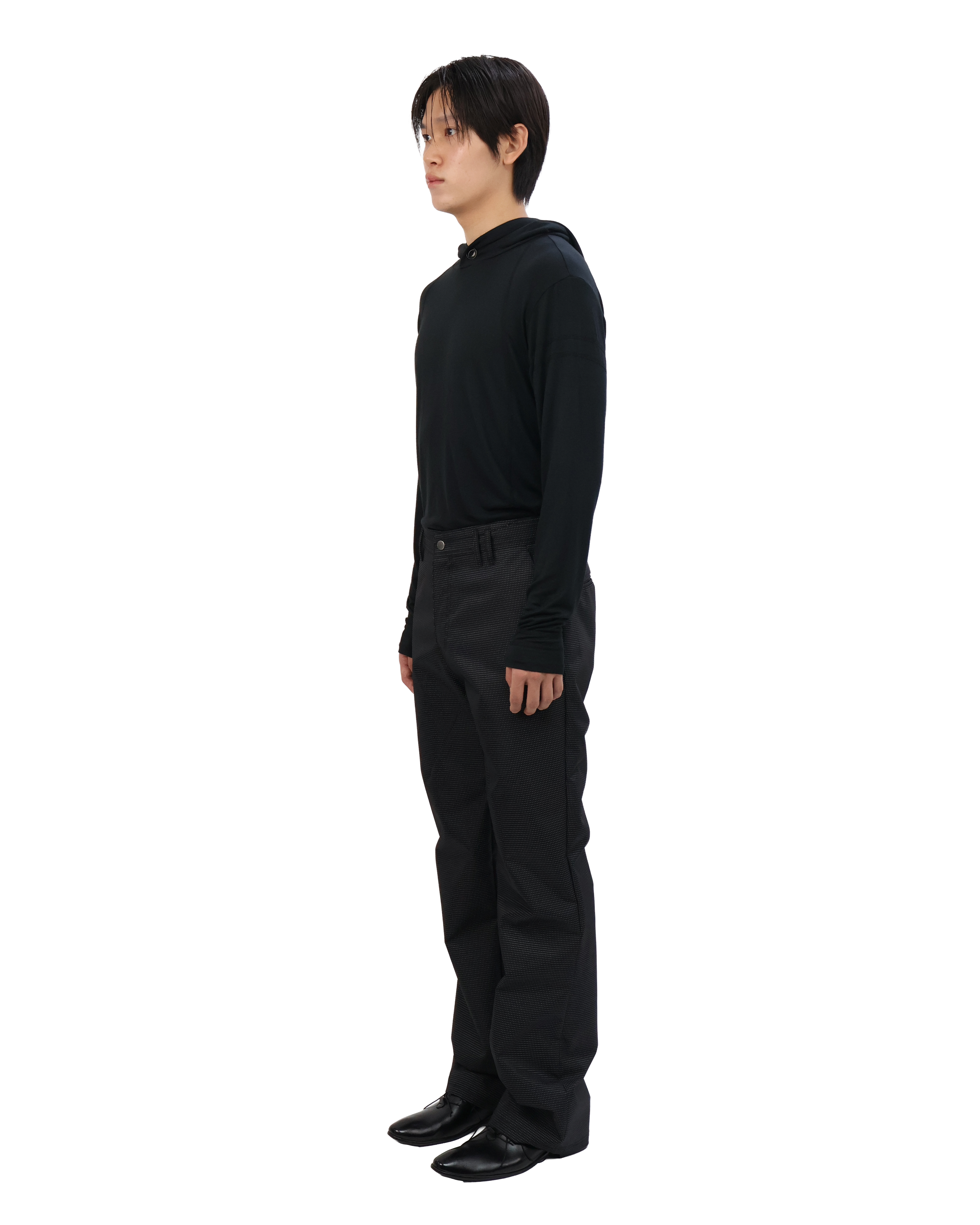 Buttoned Neck Hoodie -  Black