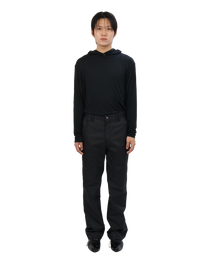 Buttoned Neck Hoodie -  Black