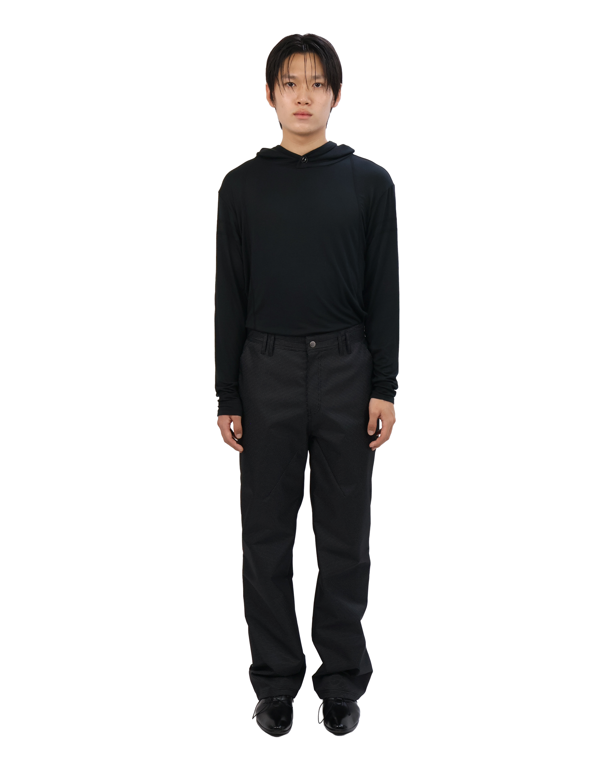 Buttoned Neck Hoodie -  Black