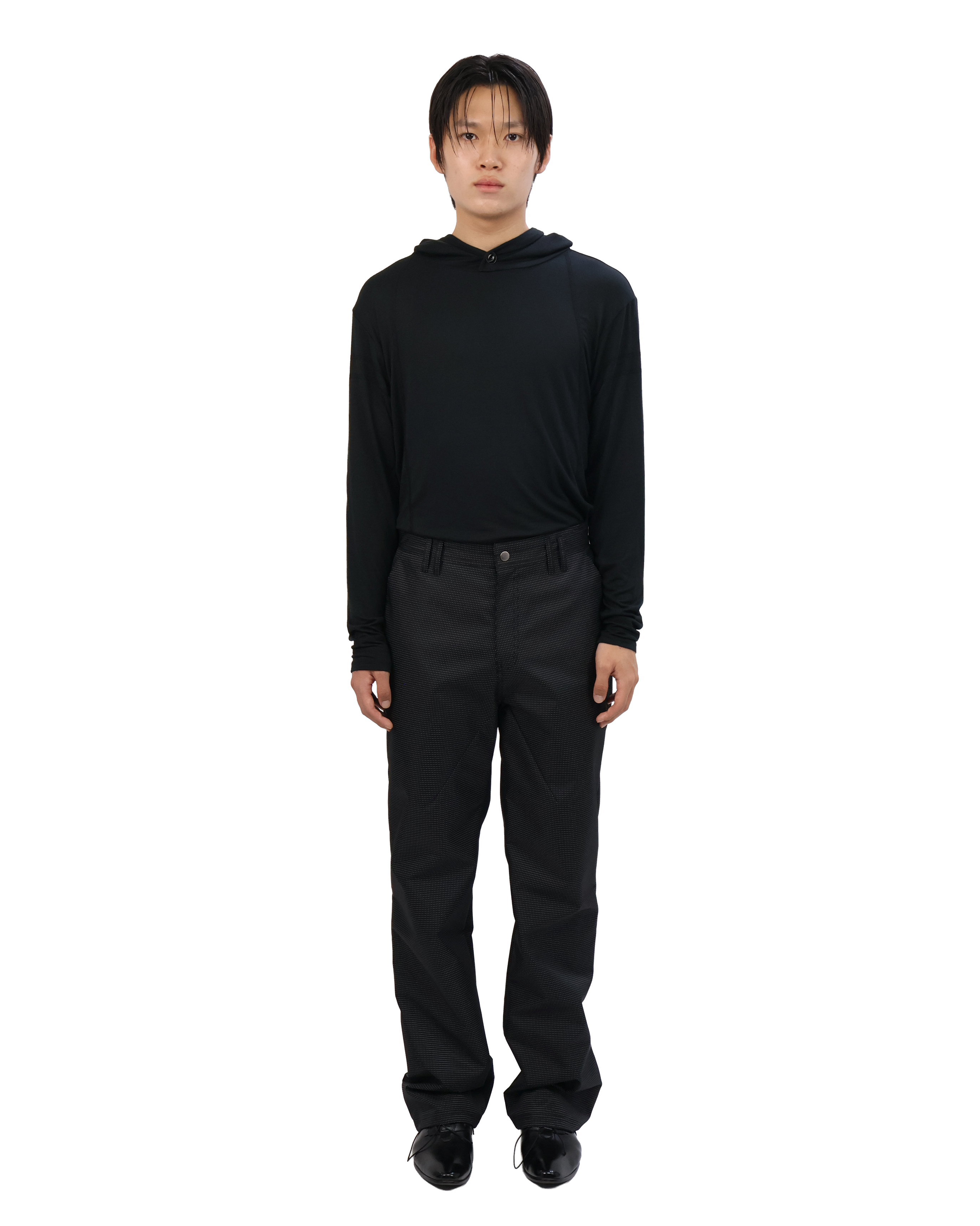 Buttoned Neck Hoodie -  Black