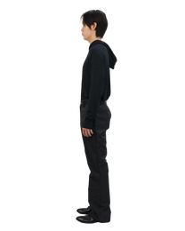 Buttoned Neck Hoodie -  Black
