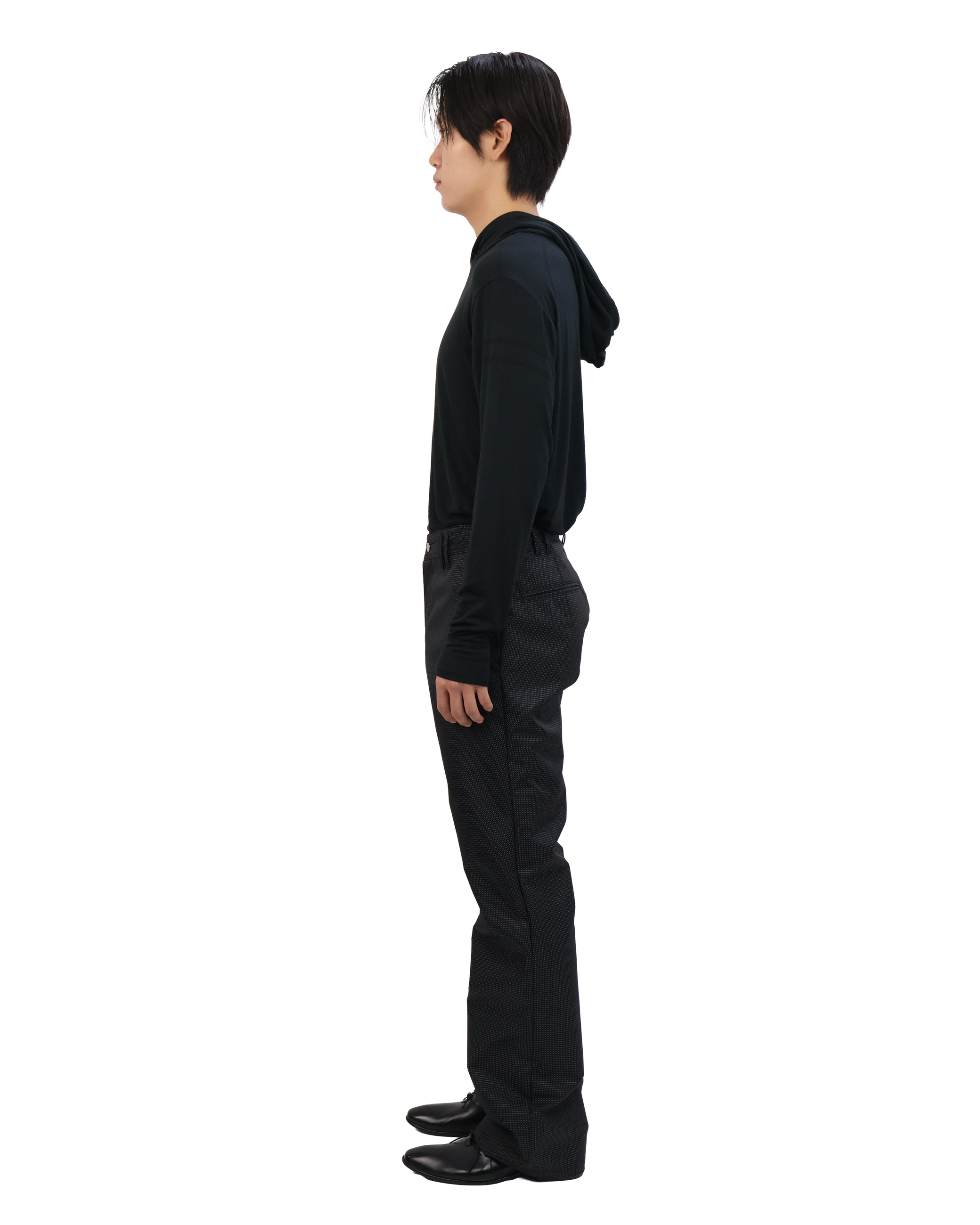 Buttoned Neck Hoodie -  Black