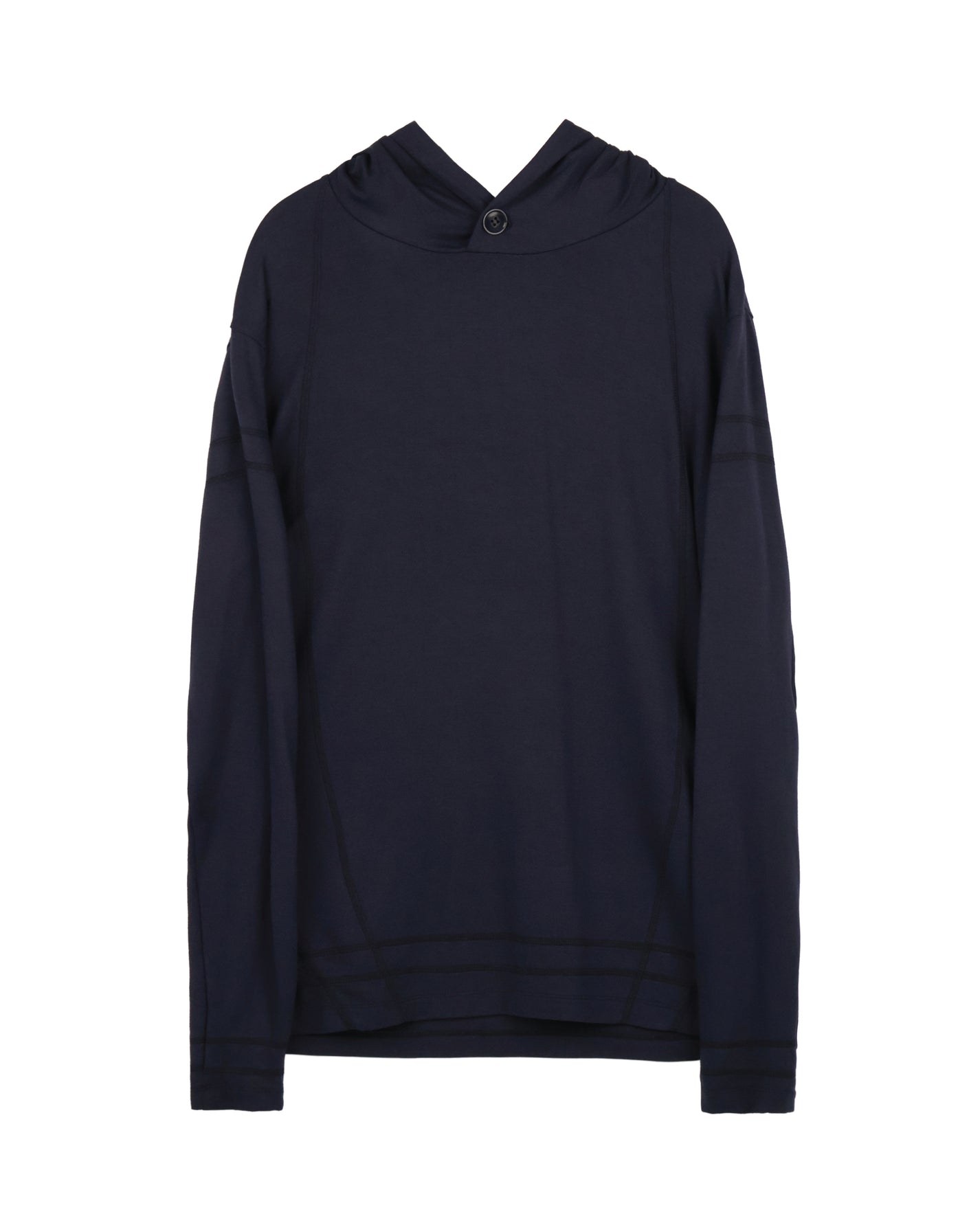 Buttoned Neck Hoodie -  Navy