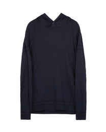 Buttoned Neck Hoodie -  Navy