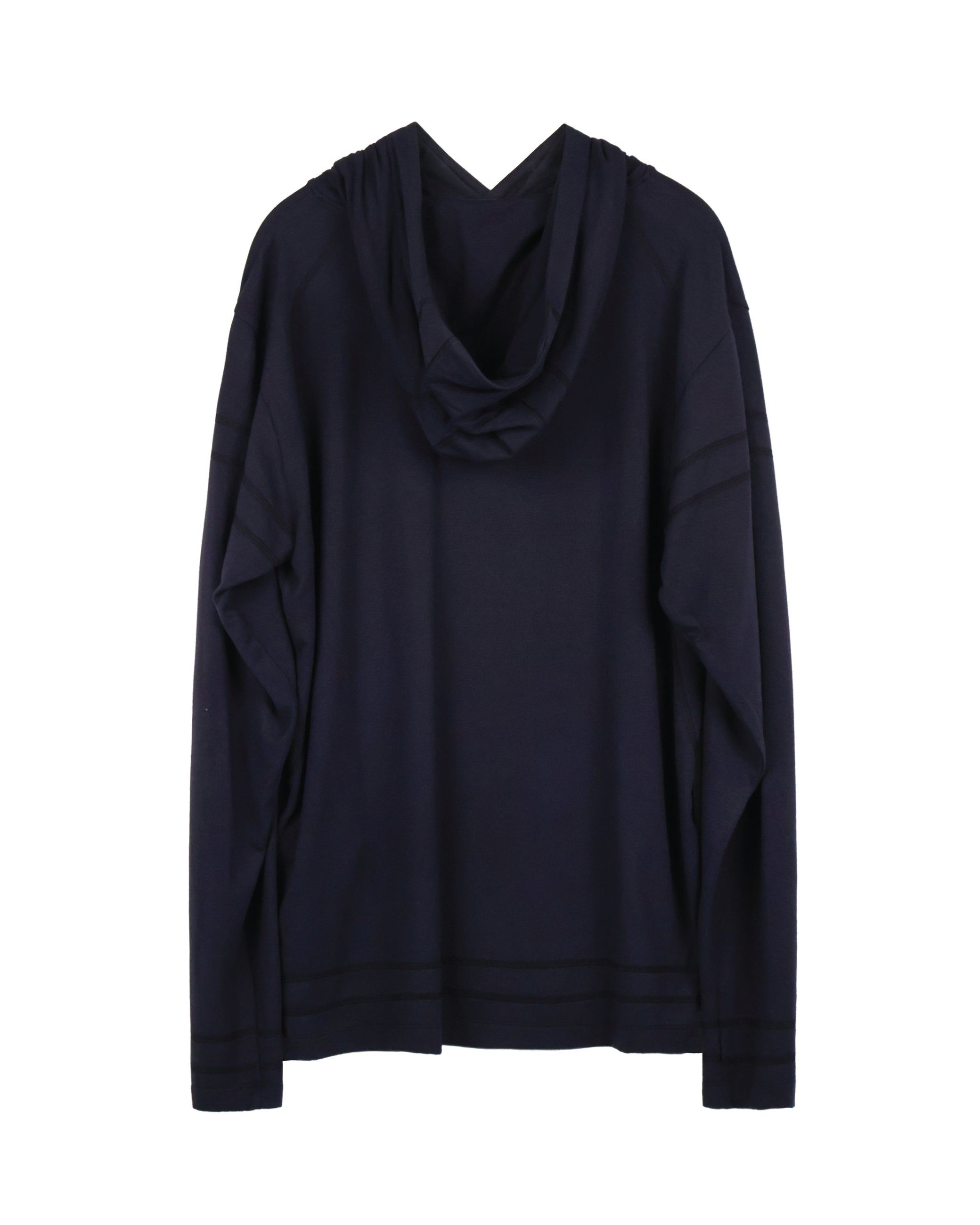 Buttoned Neck Hoodie -  Navy
