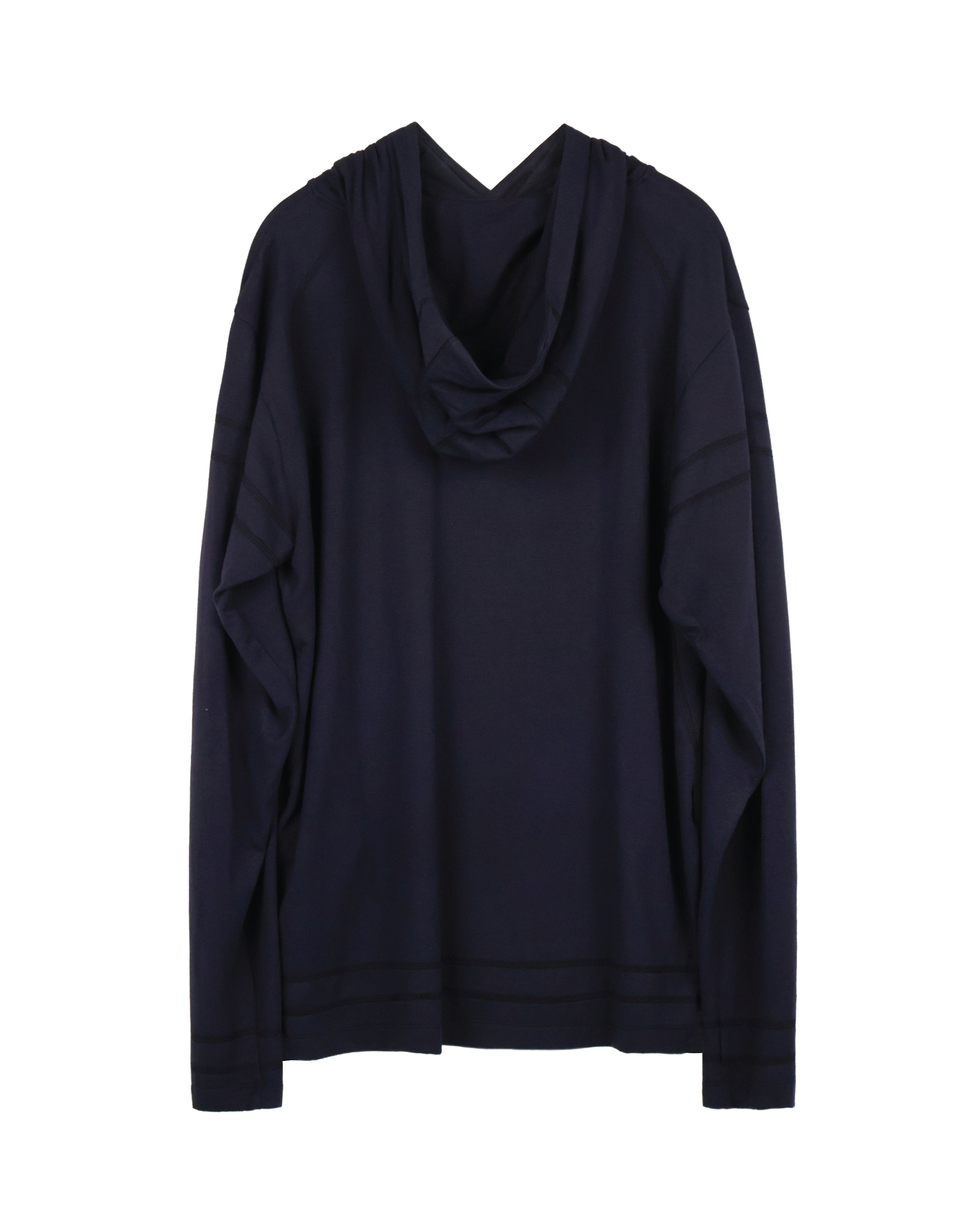 Buttoned Neck Hoodie -  Navy