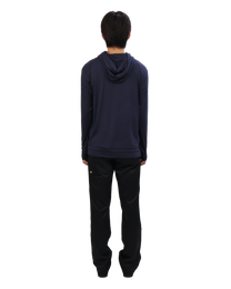 Buttoned Neck Hoodie -  Navy