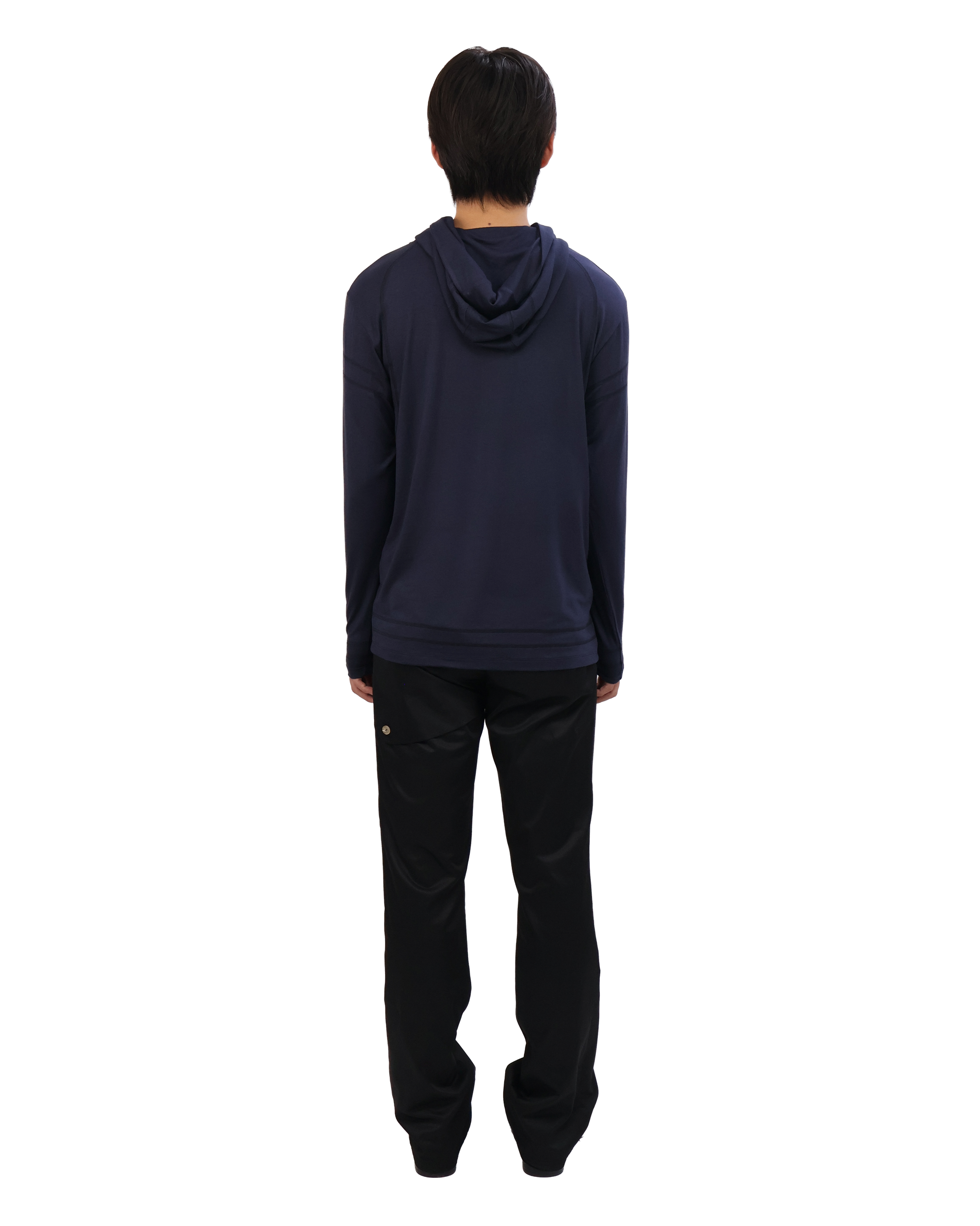 Buttoned Neck Hoodie -  Navy