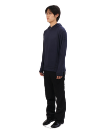 Buttoned Neck Hoodie -  Navy