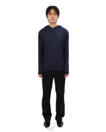 Buttoned Neck Hoodie -  Navy