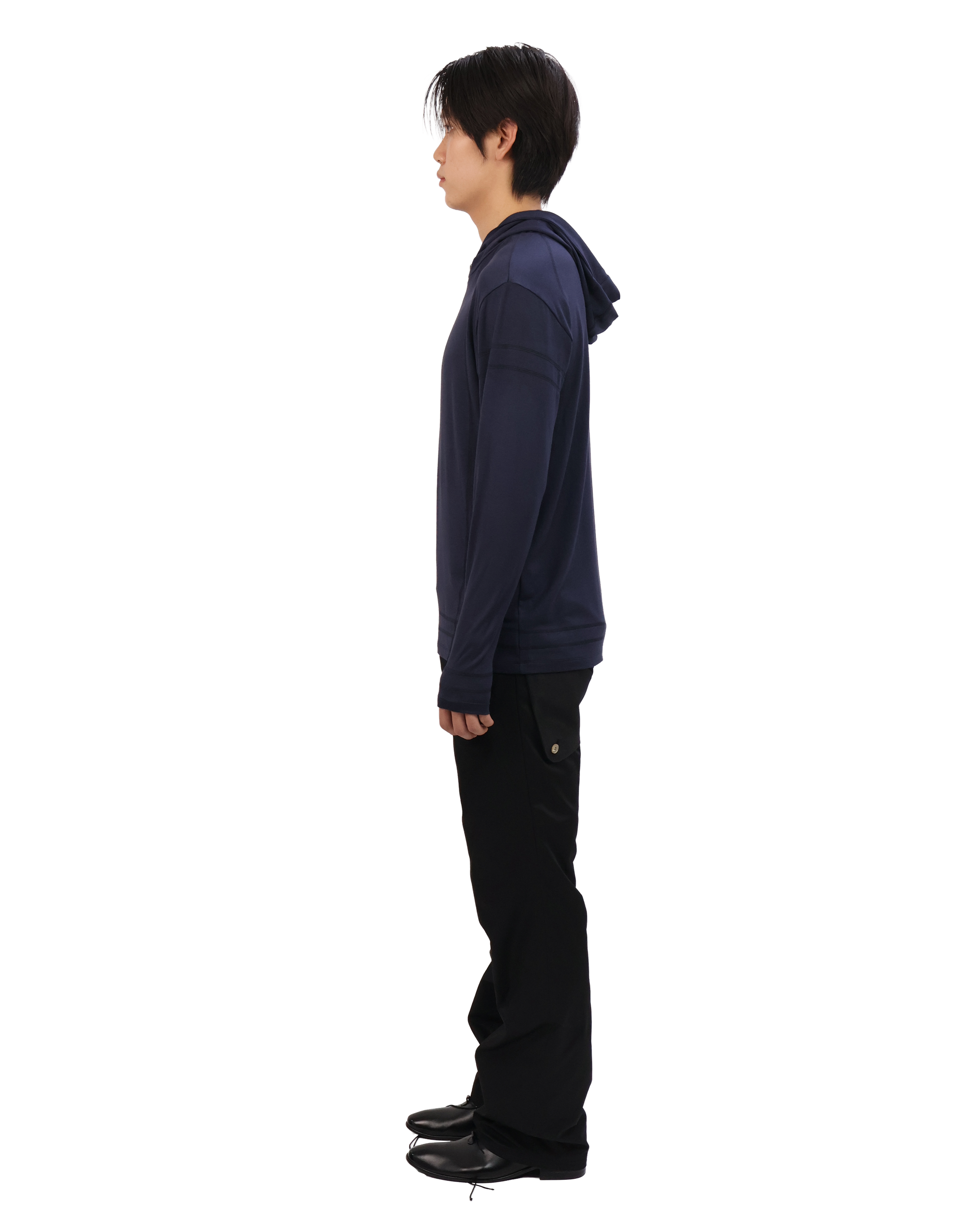 Buttoned Neck Hoodie -  Navy
