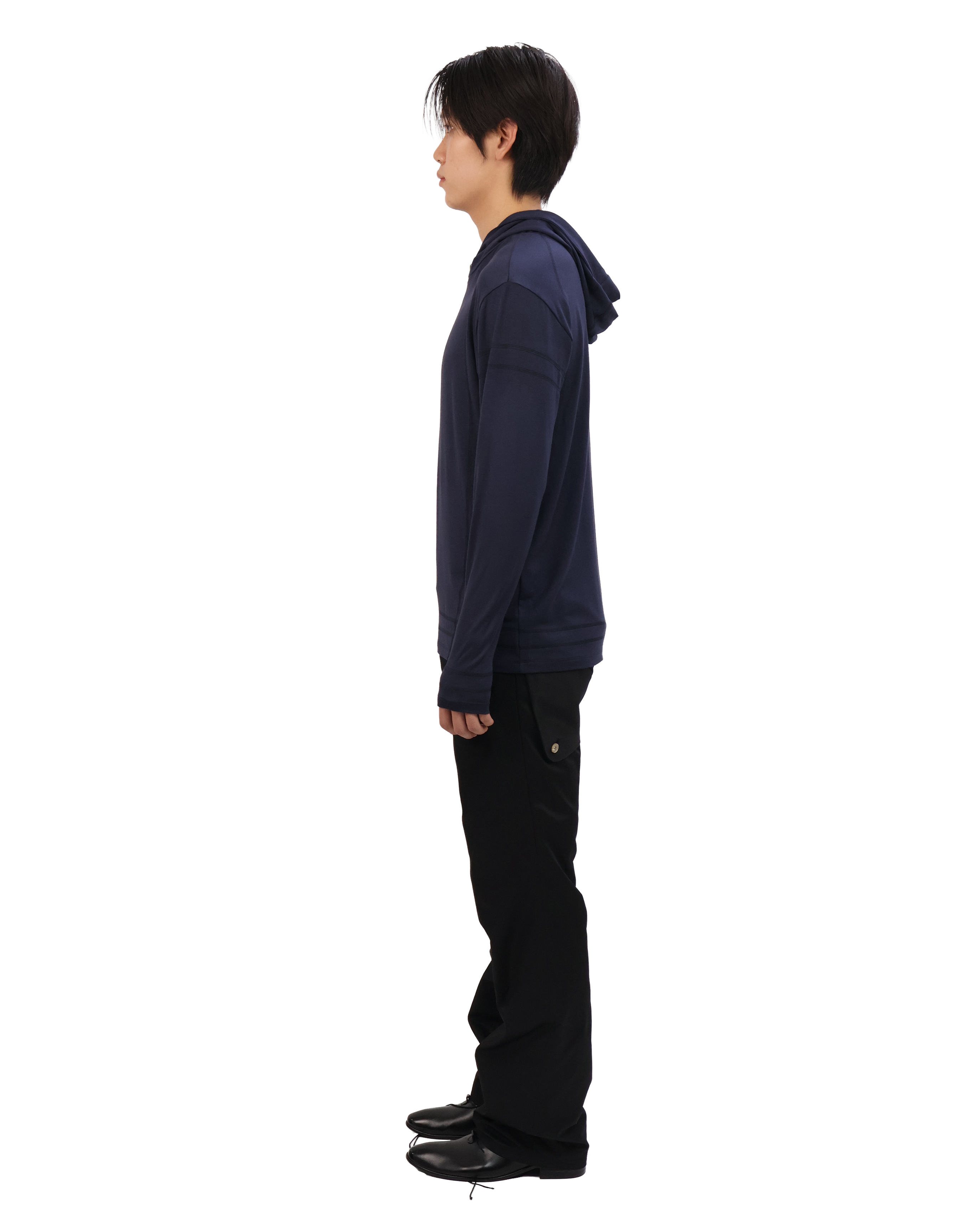 Buttoned Neck Hoodie -  Navy