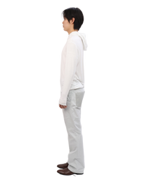 Buttoned Neck Hoodie -  White