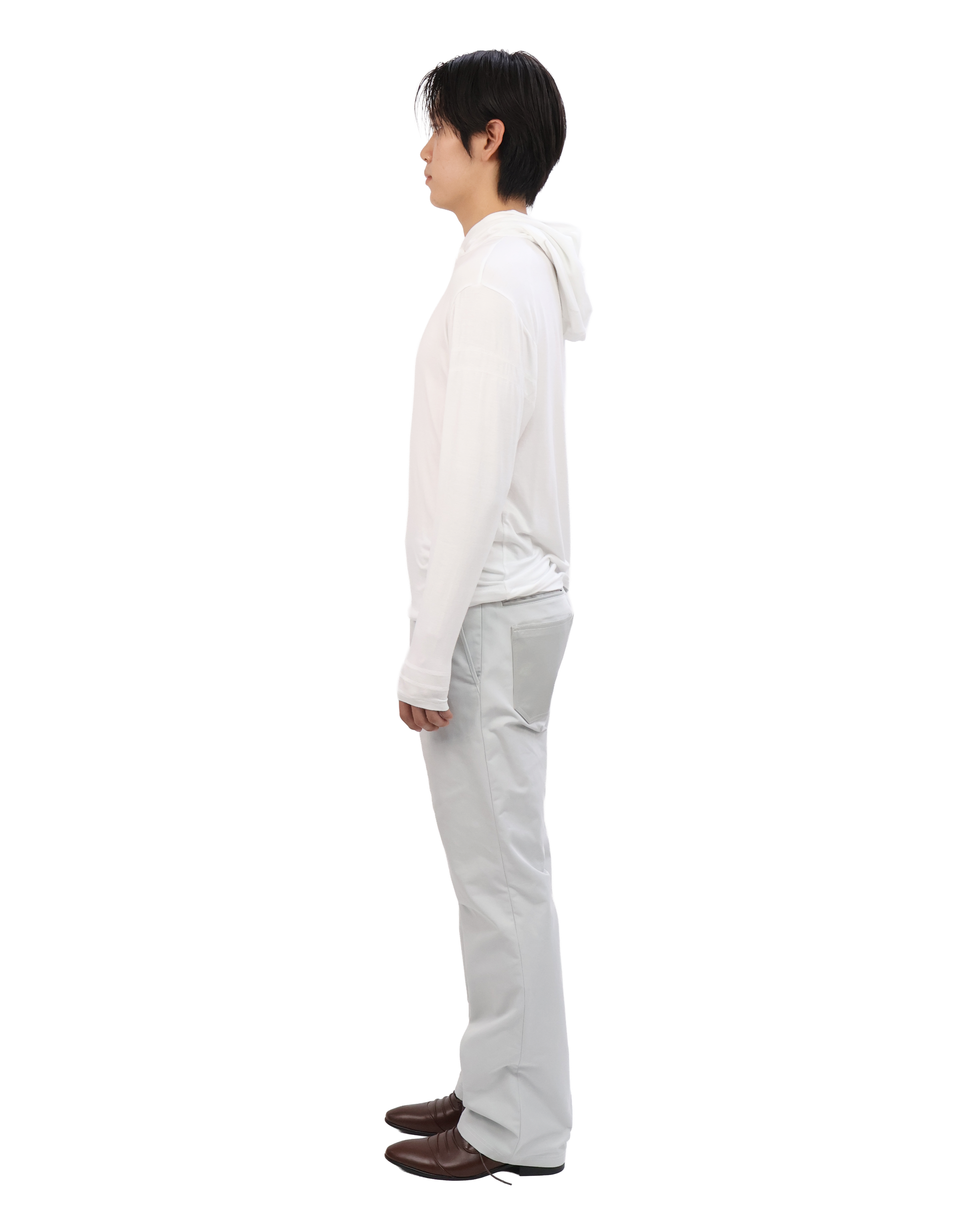 Buttoned Neck Hoodie -  White