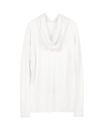 Buttoned Neck Hoodie -  White