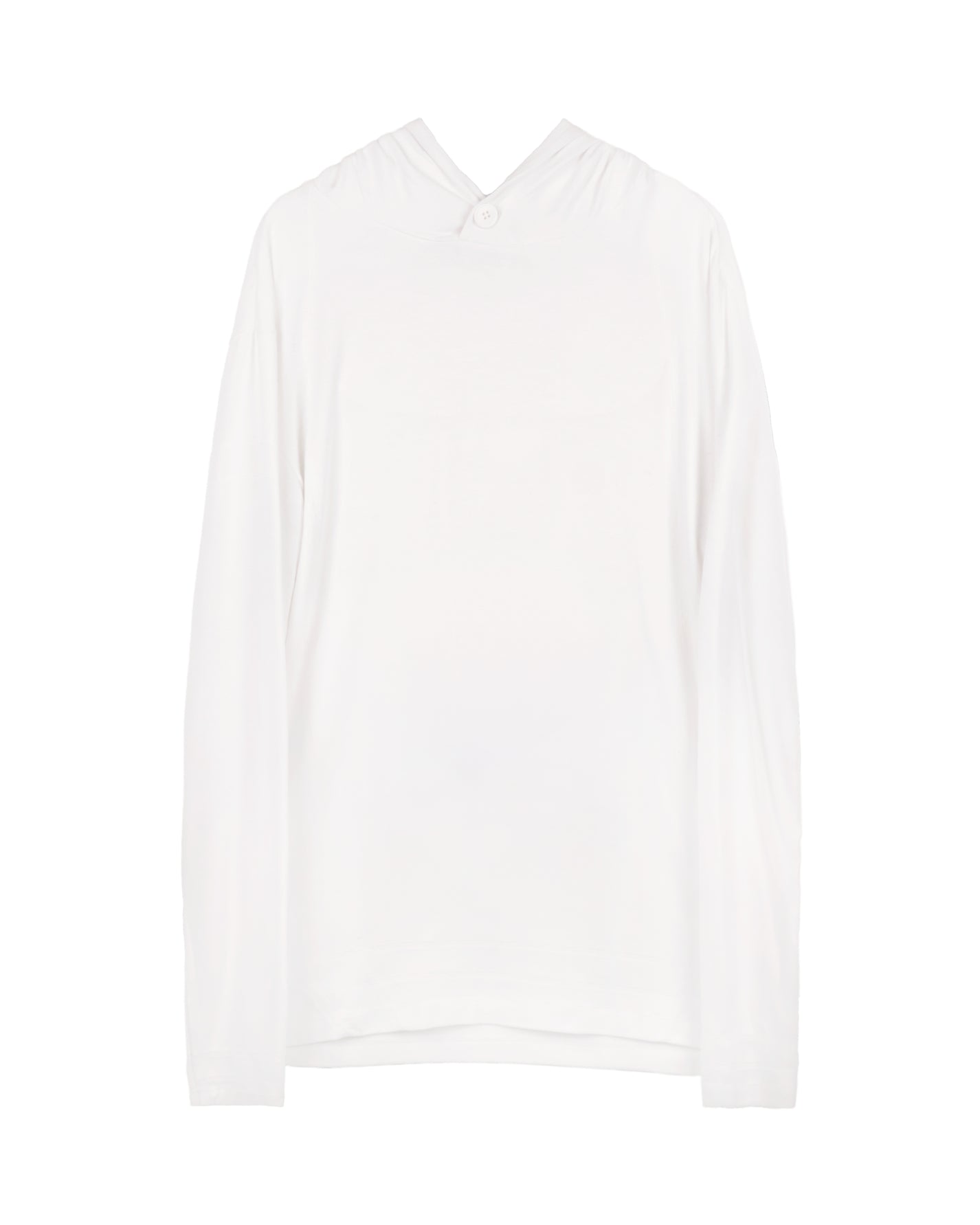 Buttoned Neck Hoodie -  White