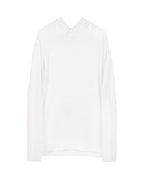 Buttoned Neck Hoodie -  White