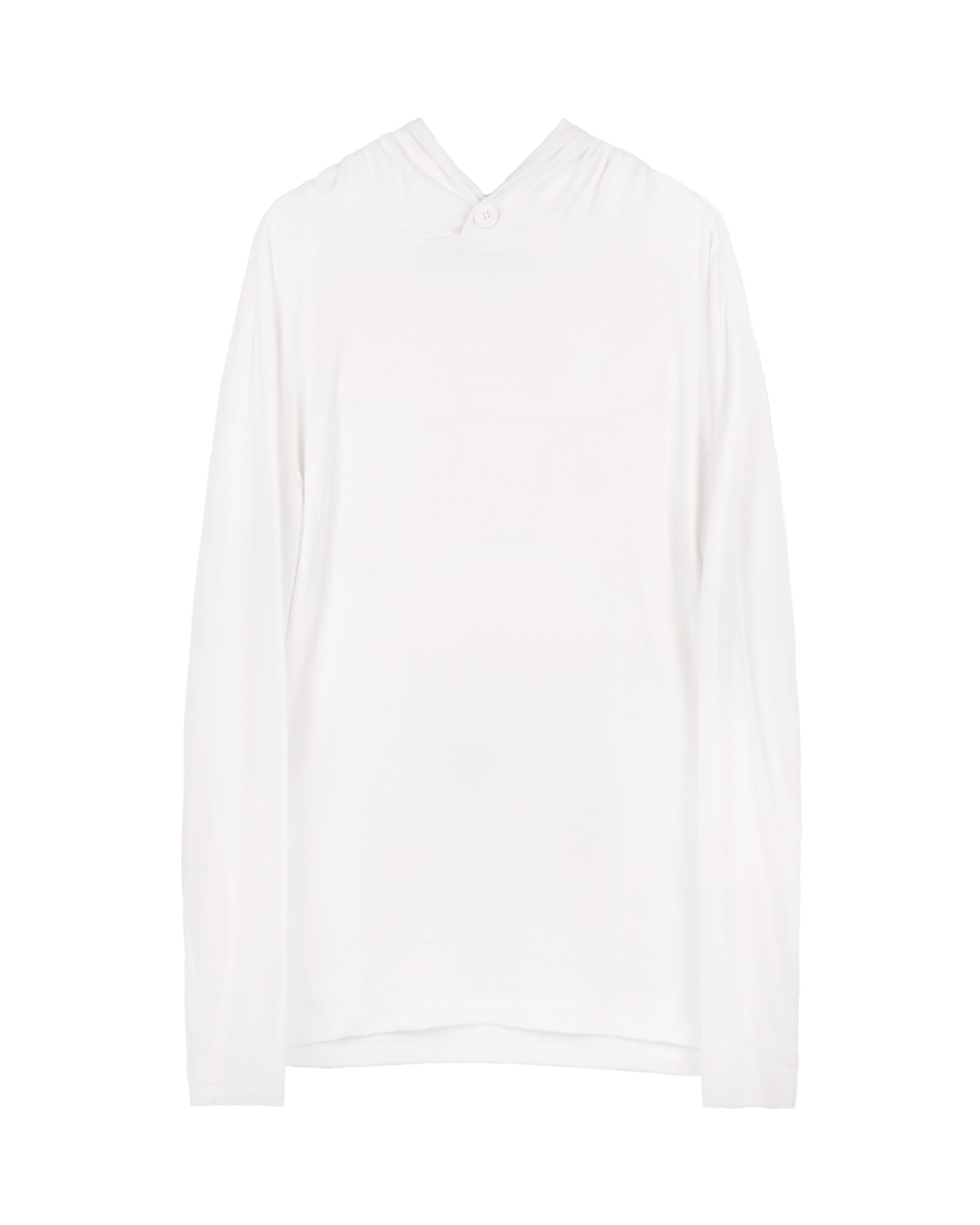 Buttoned Neck Hoodie -  White