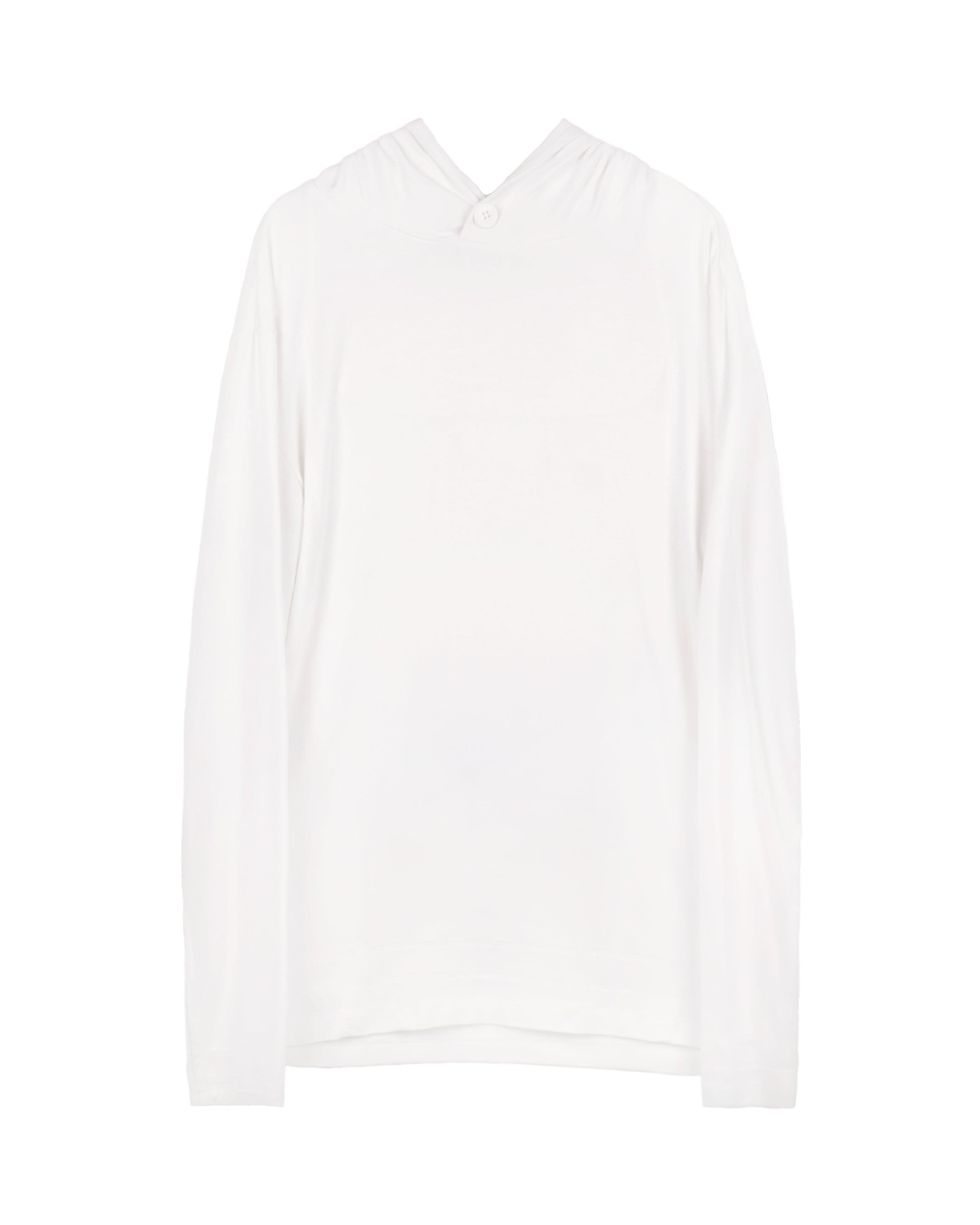 Buttoned Neck Hoodie -  White