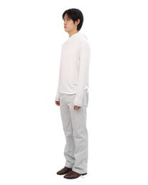 Buttoned Neck Hoodie -  White