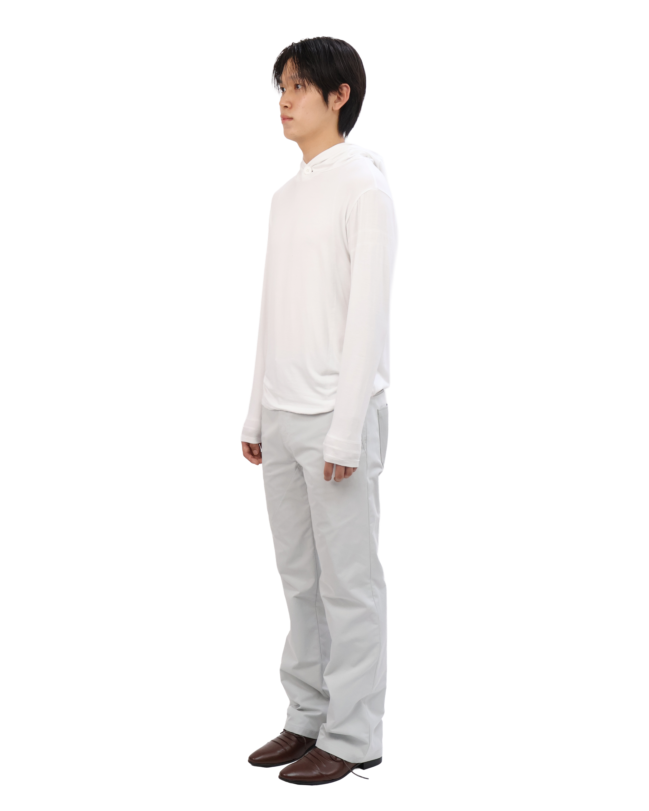Buttoned Neck Hoodie -  White