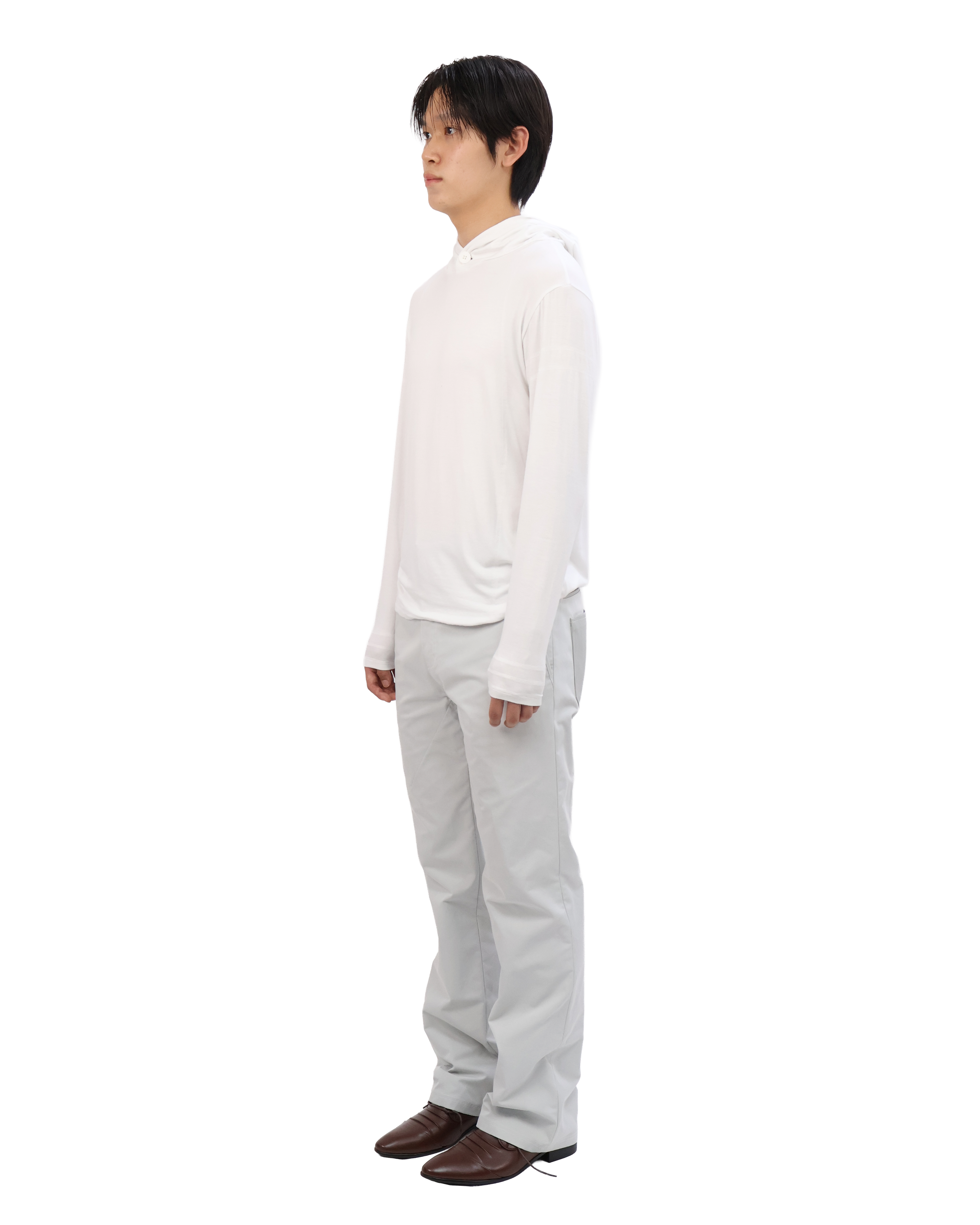 Buttoned Neck Hoodie -  White