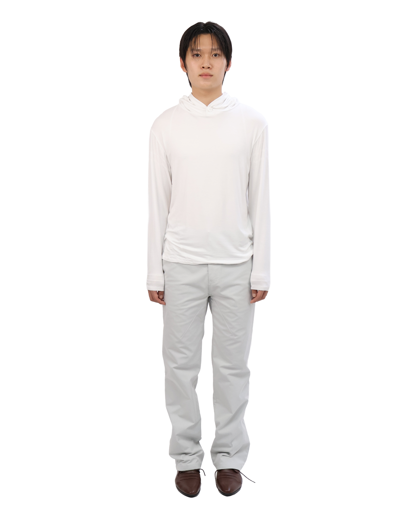 Buttoned Neck Hoodie -  White