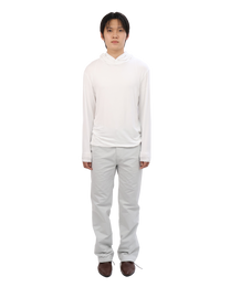 Buttoned Neck Hoodie -  White