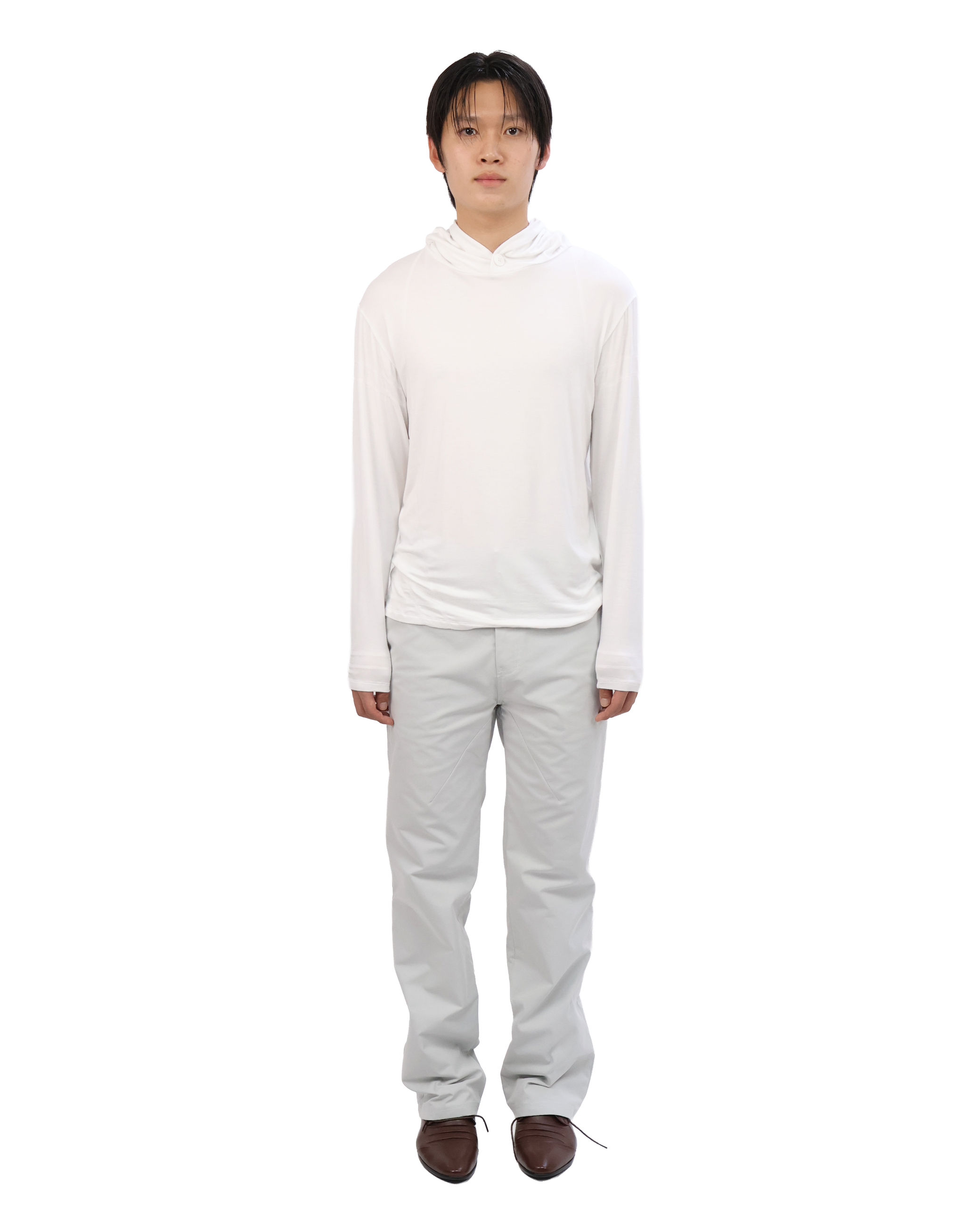Buttoned Neck Hoodie -  White