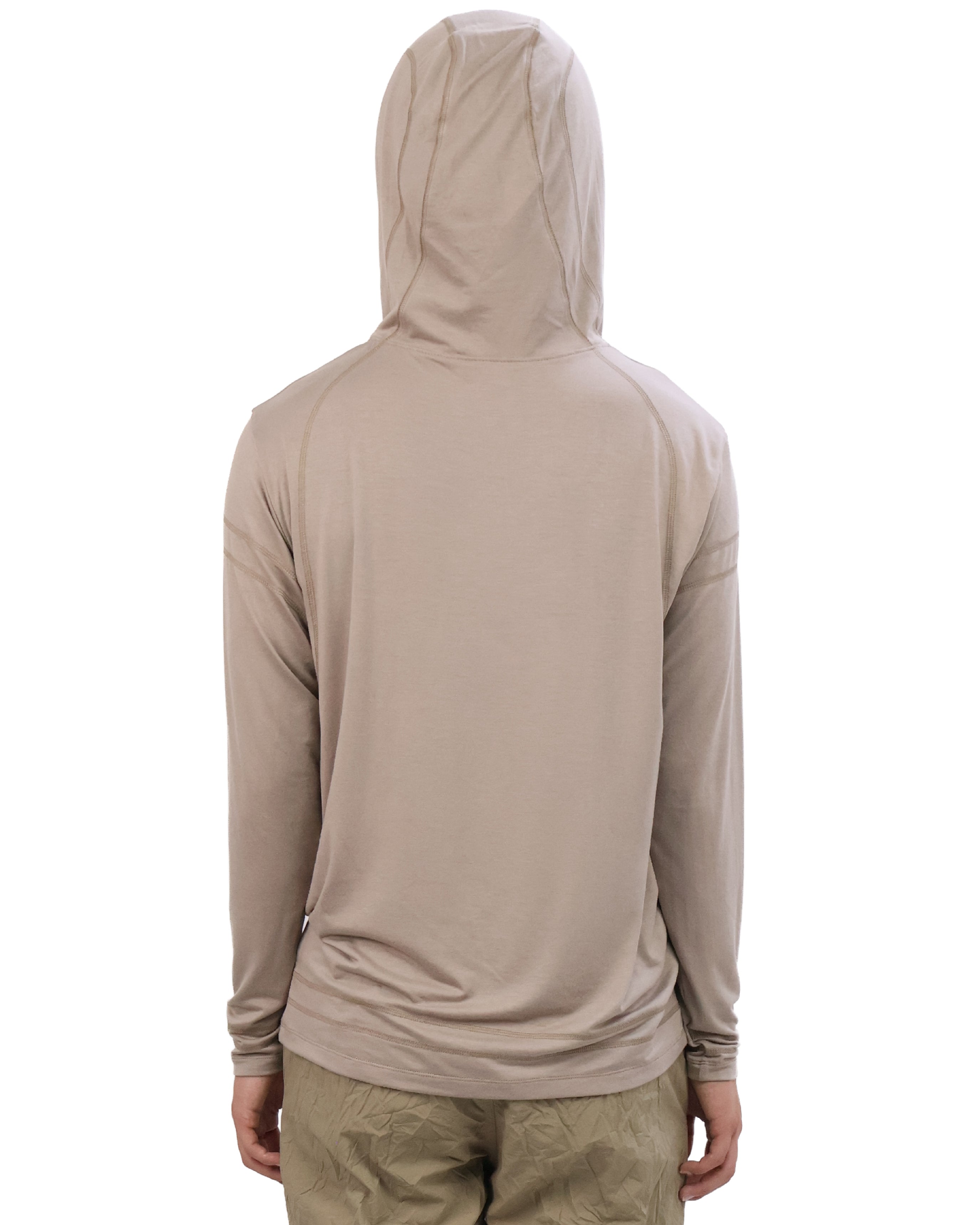 Buttoned Neck Hoodie -  Beige