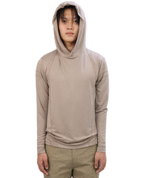 Buttoned Neck Hoodie -  Beige