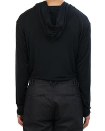 Buttoned Neck Hoodie -  Black