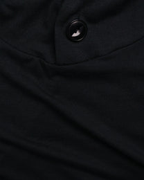 Buttoned Neck Hoodie -  Black