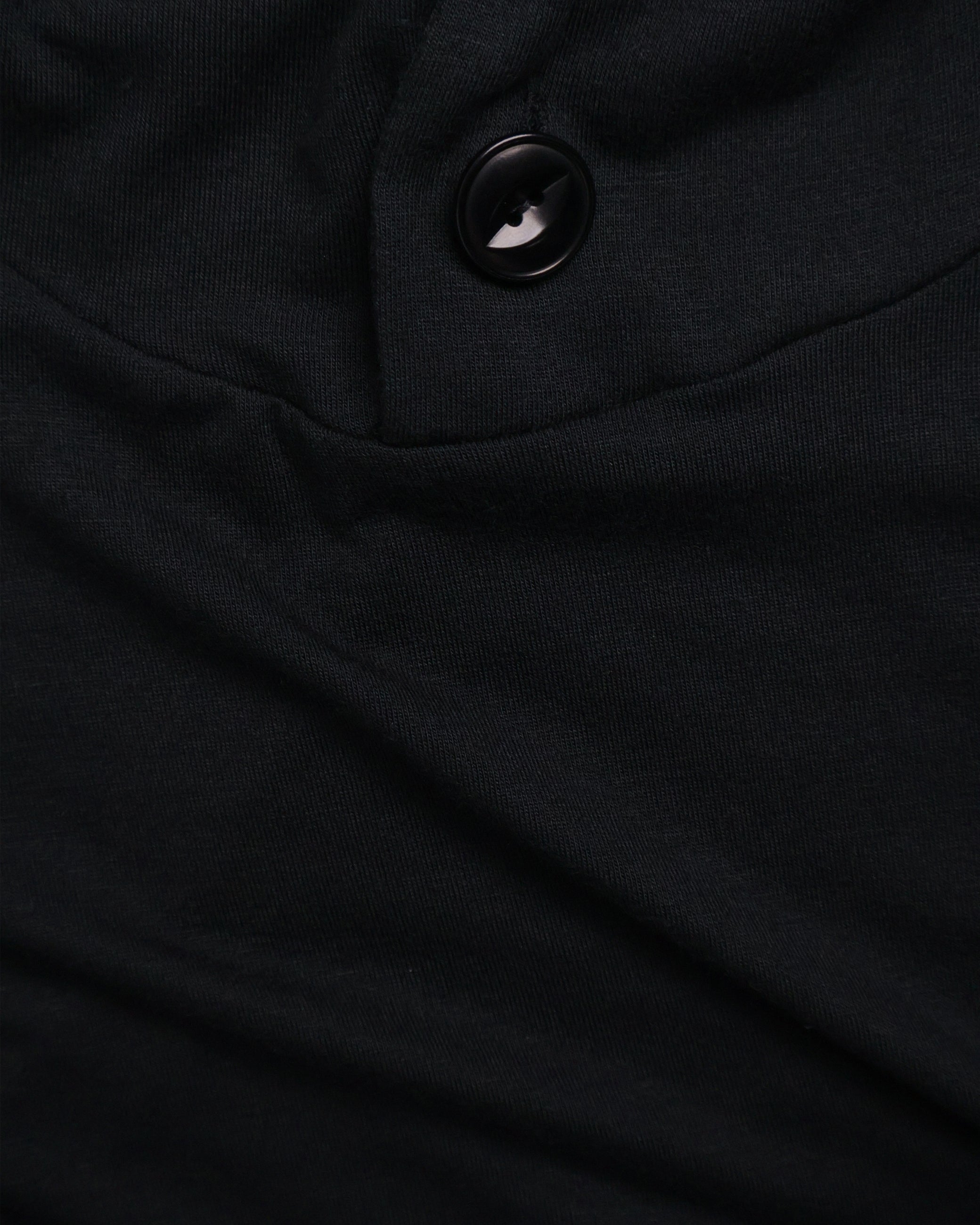 Buttoned Neck Hoodie -  Black