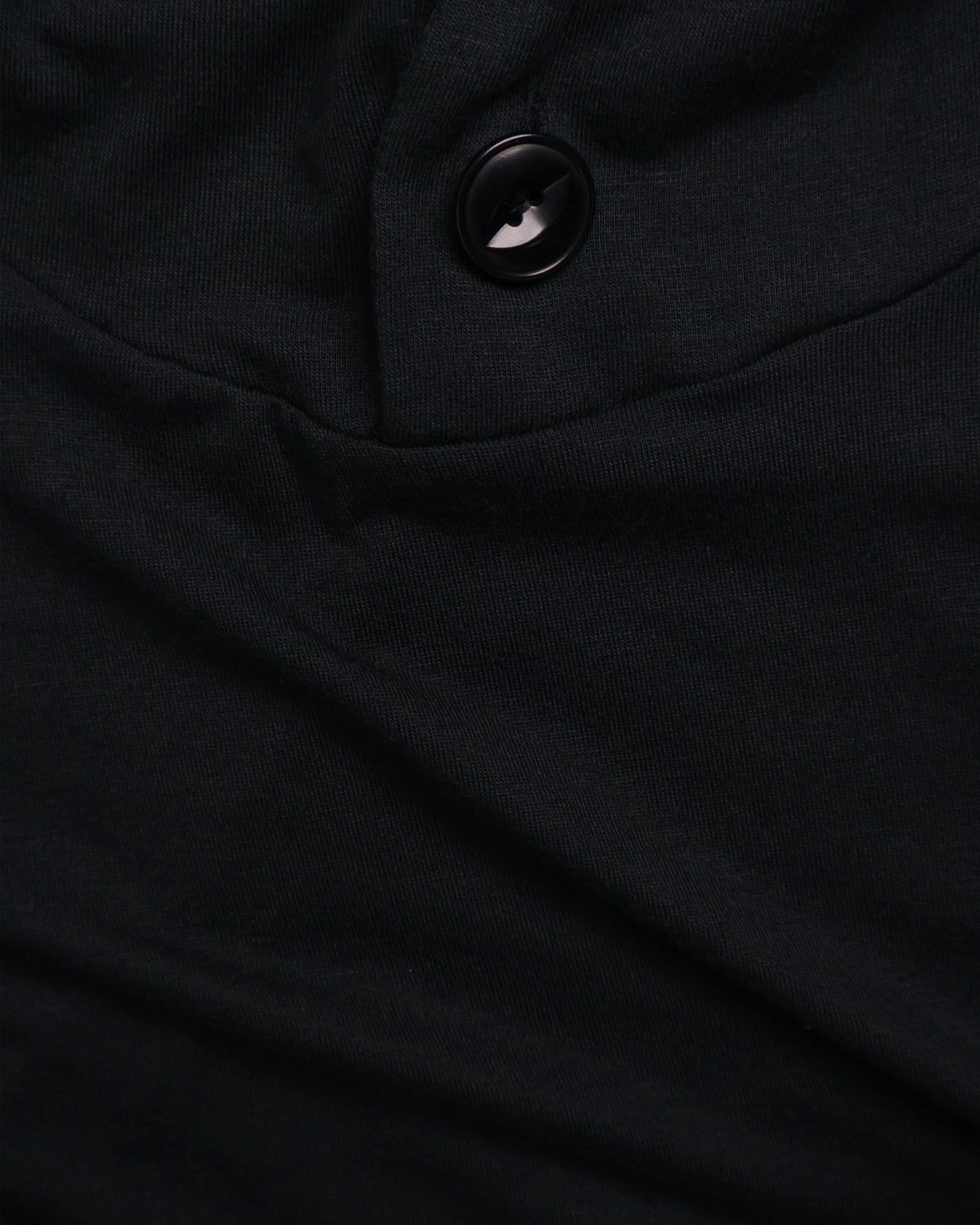 Buttoned Neck Hoodie -  Black