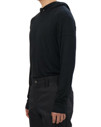 Buttoned Neck Hoodie -  Black