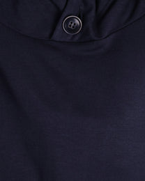 Buttoned Neck Hoodie -  Navy