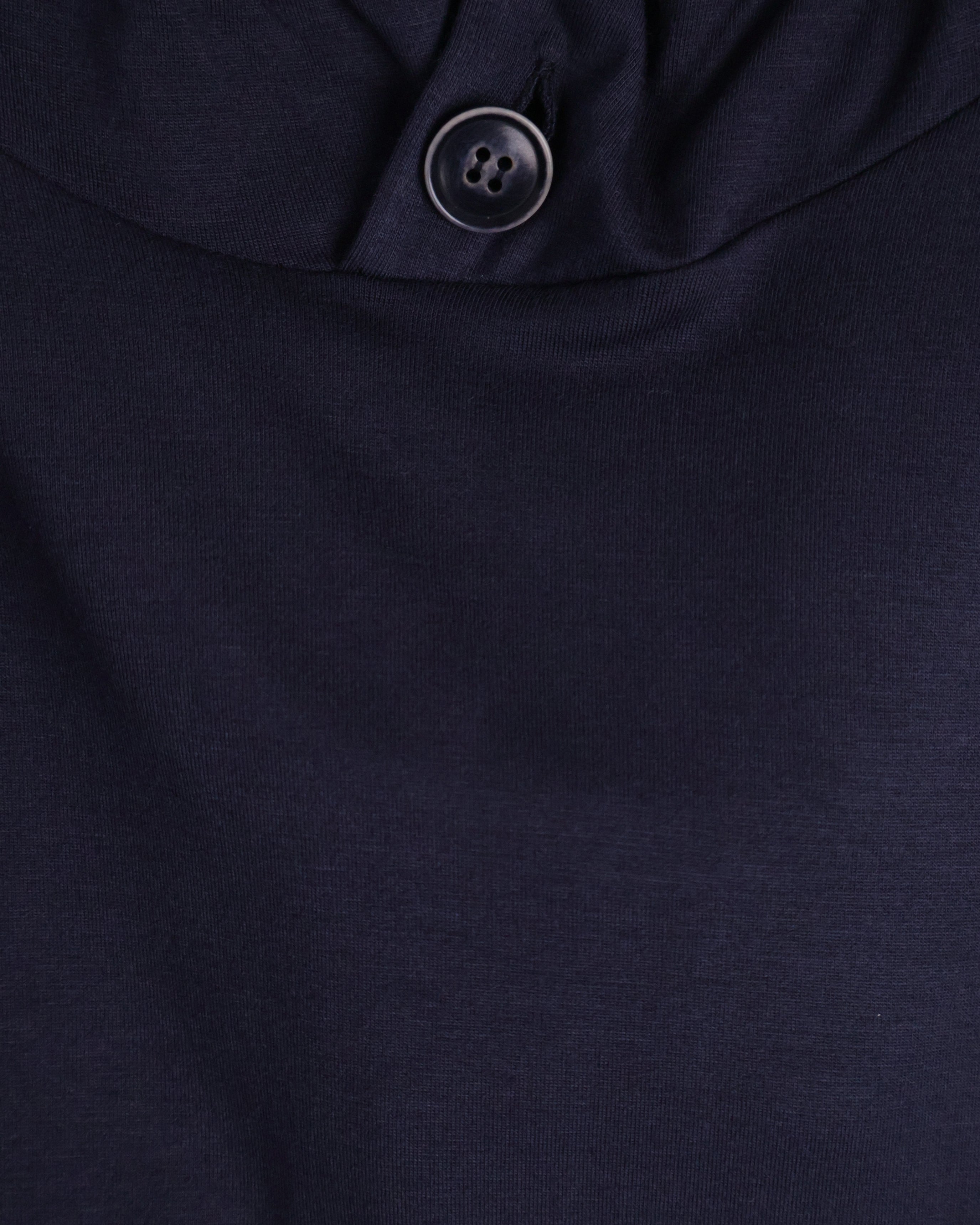 Buttoned Neck Hoodie -  Navy