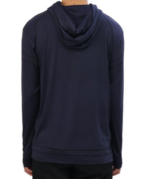 Buttoned Neck Hoodie -  Navy