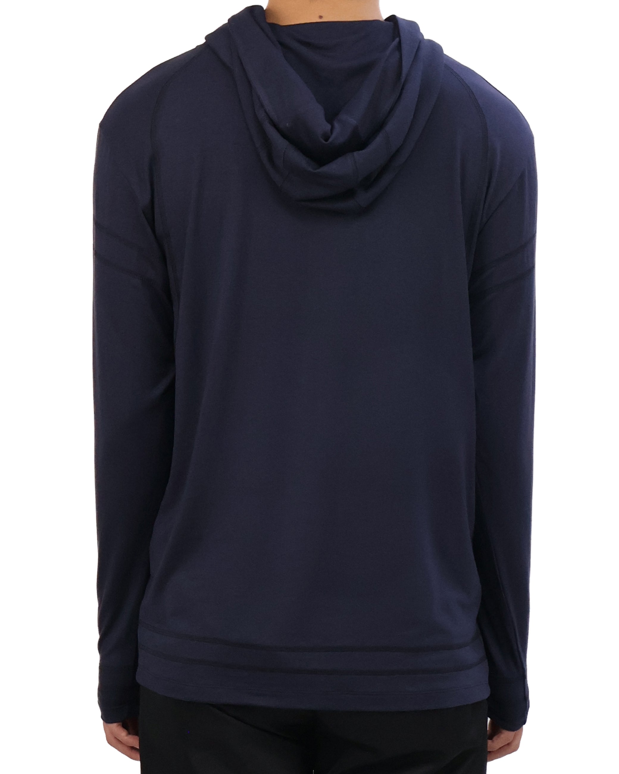 Buttoned Neck Hoodie -  Navy