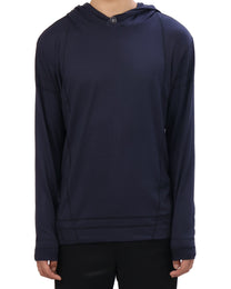 Buttoned Neck Hoodie -  Navy