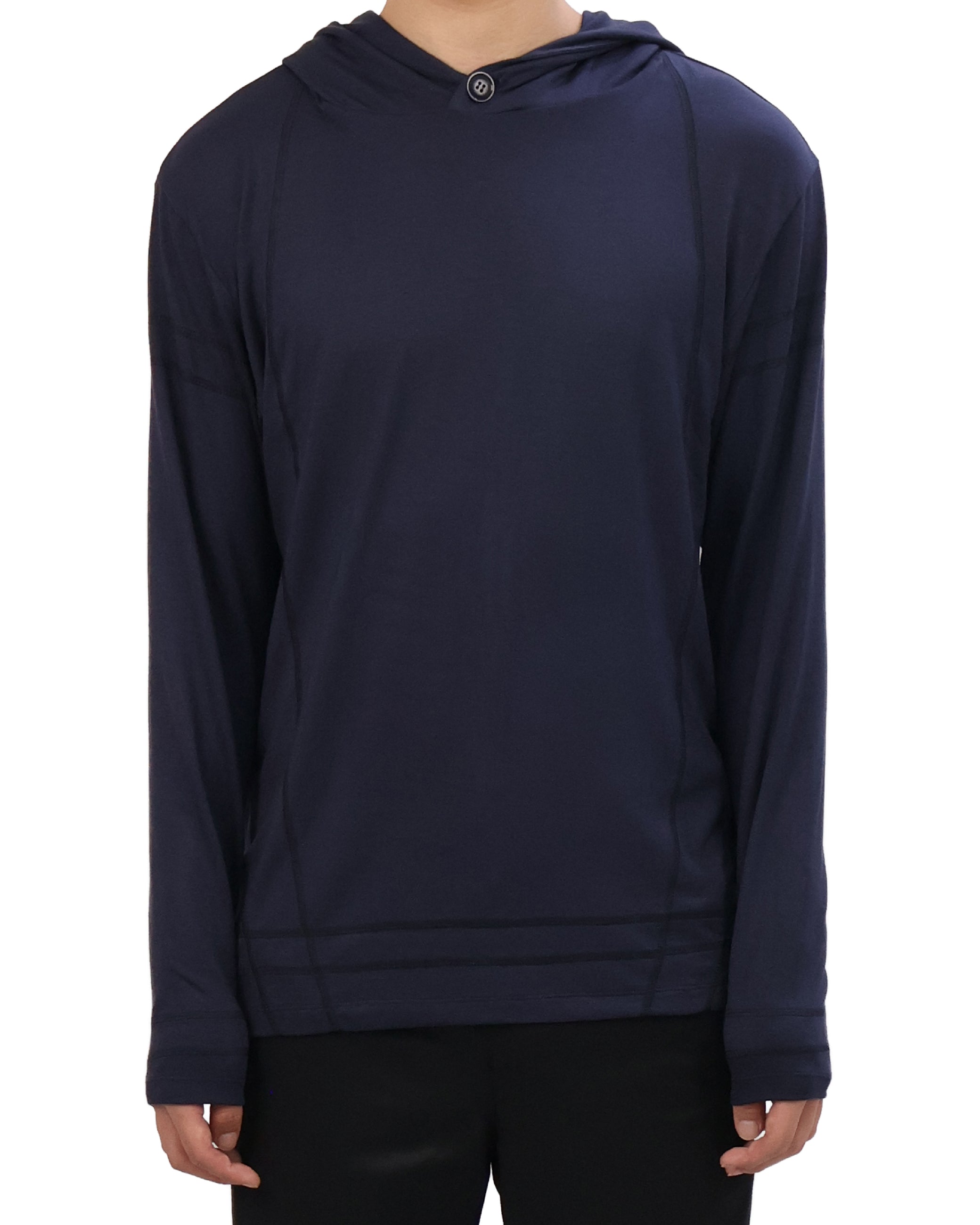 Buttoned Neck Hoodie -  Navy
